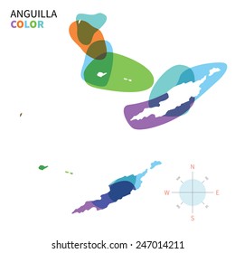 Abstract vector color map of Anguilla with transparent paint effect. For colorful presentation isolated on white.