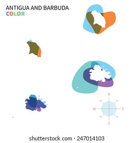 Abstract vector color map of Antigua and Barbuda with transparent paint effect. For colorful presentation isolated on white.