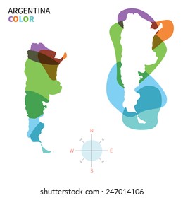 Abstract vector color map of Argentina with transparent paint effect. For colorful presentation isolated on white.