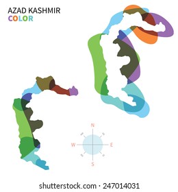 Abstract vector color map of Azad Kashmir with transparent paint effect. For colorful presentation isolated on white.