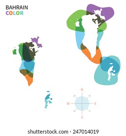 Abstract vector color map of Bahrain with transparent paint effect. For colorful presentation isolated on white.