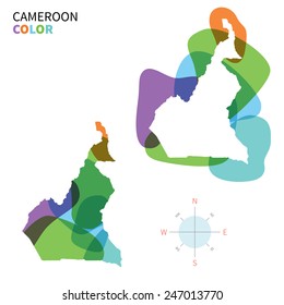 Abstract vector color map of Cameroon with transparent paint effect. For colorful presentation isolated on white.