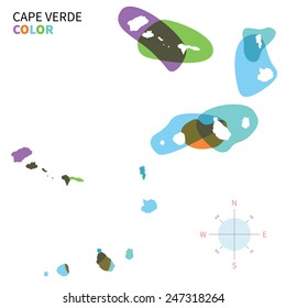 Abstract vector color map of Cape Verde with transparent paint effect. For colorful presentation isolated on white.
