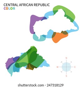Abstract vector color map of Central African Republic with transparent paint effect. For colorful presentation isolated on white.