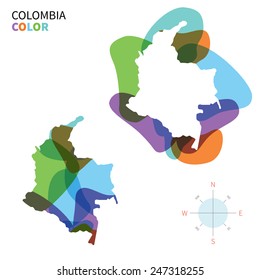 Abstract vector color map of Colombia with transparent paint effect. For colorful presentation isolated on white.