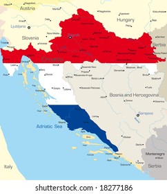 Abstrakte Vektorfarbkarte des Landes Kroatien, farbig nach Landesflagge