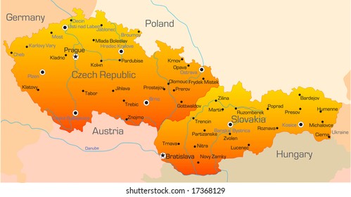 Abstract vector color map of Czech Republic and Slovakia country