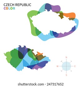 Abstract vector color map of Czech Republic with transparent paint effect. For colorful presentation isolated on white.