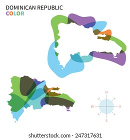 Abstract vector color map of Dominican Republic with transparent paint effect. For colorful presentation isolated on white.