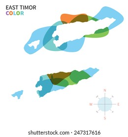 Abstract vector color map of East Timor with transparent paint effect. For colorful presentation isolated on white.