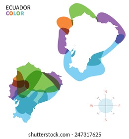 Abstract vector color map of Ecuador with transparent paint effect. For colorful presentation isolated on white.