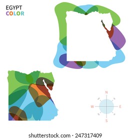 Abstract vector color map of Egypt with transparent paint effect. For colorful presentation isolated on white.