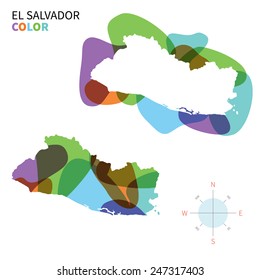 Abstract vector color map of El Salvador with transparent paint effect. For colorful presentation isolated on white.