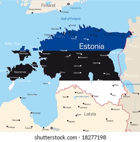 Abstract vector color map of Estonia country coloured by national flag