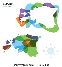 Abstract vector color map of Estonia with transparent paint effect. For colorful presentation isolated on white.