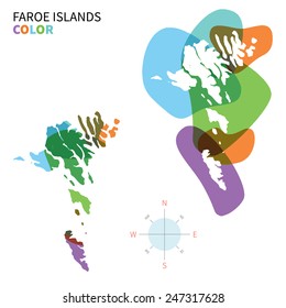Abstract vector color map of Faroe Islands with transparent paint effect. For colorful presentation isolated on white.