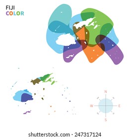 Abstract vector color map of Fiji with transparent paint effect. For colorful presentation isolated on white.