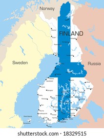 Abstract vector color map of Finland country coloured by national flag