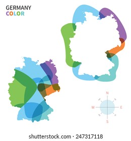 Abstract vector color map of Germany with transparent paint effect. For colorful presentation isolated on white.