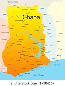 Abstract vector color map of Ghana country