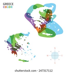 Abstract vector color map of Greece with transparent paint effect. For colorful presentation isolated on white.