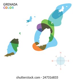 Abstract vector color map of Grenada with transparent paint effect. For colorful presentation isolated on white.