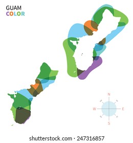 Abstract vector color map of Guam with transparent paint effect. For colorful presentation isolated on white.