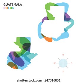 Abstract vector color map of Guatemala with transparent paint effect. For colorful presentation isolated on white.