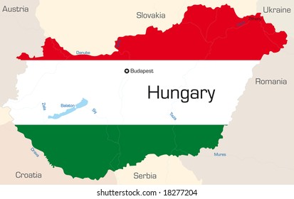 Abstract vector color map of Hungary country coloured by national flag