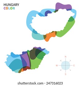 Abstract vector color map of Hungary with transparent paint effect. For colorful presentation isolated on white.