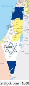 Abstract vector color map of Israel country colored by national flag