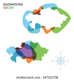 Abstract vector color map of Kazakhstan with transparent paint effect. For colorful presentation isolated on white.
