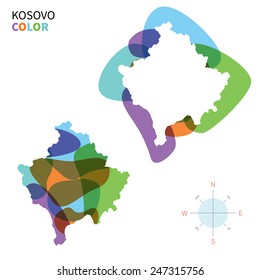 Abstract vector color map of Kosovo with transparent paint effect. For colorful presentation isolated on white.