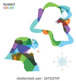 Abstract vector color map of Kuwait with transparent paint effect. For colorful presentation isolated on white.