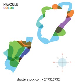 Abstract vector color map of KwaZulu with transparent paint effect. For colorful presentation isolated on white.