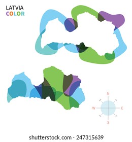 Abstract vector color map of Latvia with transparent paint effect. For colorful presentation isolated on white.
