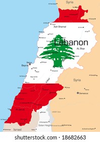 Abstrakte Vektorfarbkarte des libanesischen Landes, gefärbt durch nationale Flagge