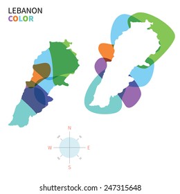 Abstract vector color map of Lebanon with transparent paint effect. For colorful presentation isolated on white.