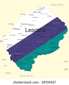 Abstract vector color map of Lesotho country colored by national flag