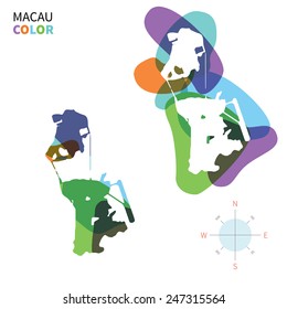 Abstract vector color map of Macau with transparent paint effect. For colorful presentation isolated on white.
