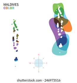 Abstract vector color map of Maldives with transparent paint effect. For colorful presentation isolated on white.