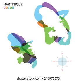 Abstract vector color map of Martinique with transparent paint effect. For colorful presentation isolated on white.