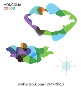 Abstract vector color map of Mongolia with transparent paint effect. For colorful presentation isolated on white.