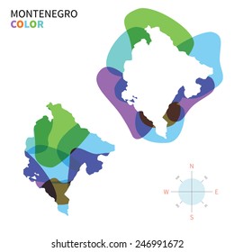 Abstract vector color map of Montenegro with transparent paint effect. For colorful presentation isolated on white.