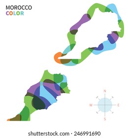 Abstract vector color map of Morocco with transparent paint effect. For colorful presentation isolated on white.