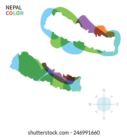 Abstract vector color map of Nepal with transparent paint effect. For colorful presentation isolated on white.