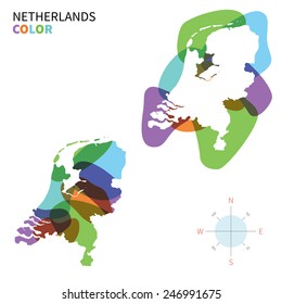 Abstract vector color map of Netherlands with transparent paint effect. For colorful presentation isolated on white.