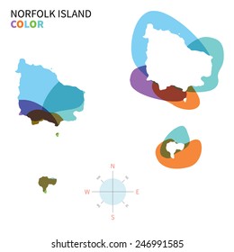 Abstract vector color map of Norfolk Island with transparent paint effect. For colorful presentation isolated on white.