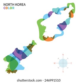 Abstract vector color map of North Korea with transparent paint effect. For colorful presentation isolated on white.