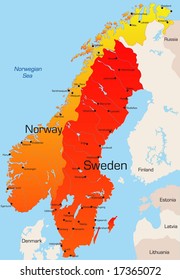 Abstract vector color map of Norway and Sweden country